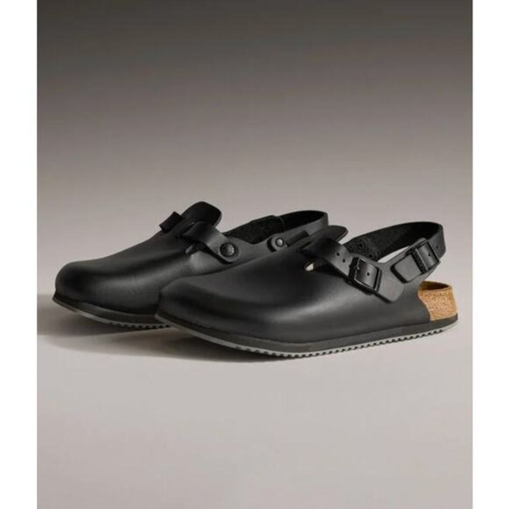 Birkenstock Black Clogs with Cork Heel
